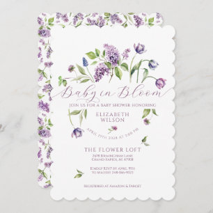 Lilacs & Spring Flowers Baby shower Uitnodiging