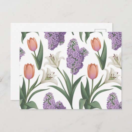 Lilacs Tulpen Lelies Flower Pattern Briefkaart (Voorkant / Achterkant)