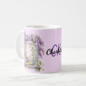 Lilacs venster bloemen lavendel monogram koffiemok (Voorkant links)
