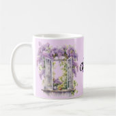 Lilacs venster bloemen lavendel monogram koffiemok (Links)