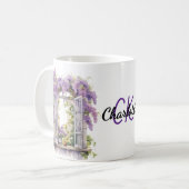 Lilacs venster bloemen lavendel monogram koffiemok (Voorkant links)