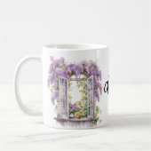Lilacs venster bloemen lavendel monogram koffiemok (Links)