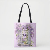 Lilacs venster bloemen roze monogram tote bag (Voorkant)