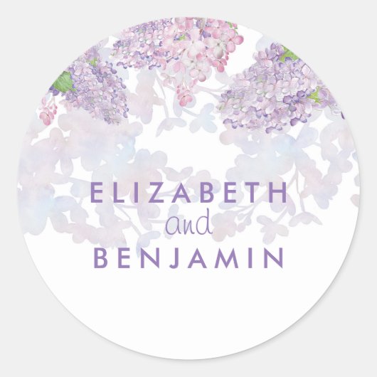 Lilacs Waterverf Floral Elegant Bruiloft Ronde Sticker (Voorkant)