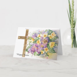 Lilak aquarel pansies met kruis voor Pasen Kaart