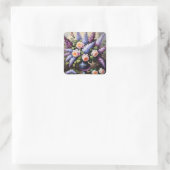 lila's en rozen in vaas vierkante sticker (Tas)