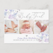 Liliac Dusty Blue Waterverf bloemen, Girl Birth Briefkaart (Voorkant)
