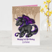 Lilibet 1st Birthday Kaarten - Princess Unicorns (Gele Bloem)