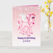 Lilibet 1st Birthday Kaarten - Princess Unicorns (Gele Bloem)