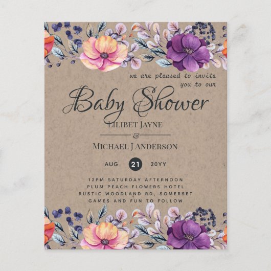 Lilibet Baby Shower Uitnodiging - Rustiek Oranje P (Voorkant)