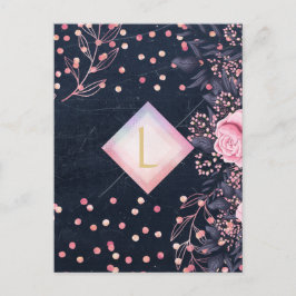 Lilibet Monogram Navy Rosegold Pink Princess Gifts Briefkaart