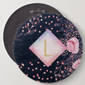 Lilibet Monogram Navy Rosegoud Roze Prinses Cadeau Ronde Button 6,0 Cm (Voorkant /achterkant)