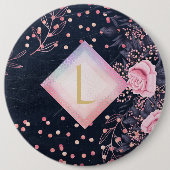 Lilibet Monogram Navy Rosegoud Roze Prinses Cadeau Ronde Button 6,0 Cm (Voorkant)