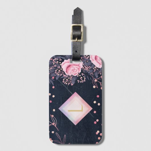 Lilibet Monogram Navy Roségoud Roze Prinsessen Cad Bagagelabel (Voorkant (verticaal))