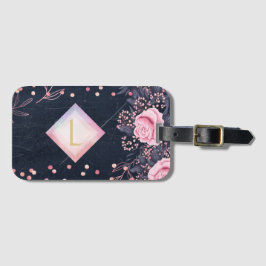 Lilibet Monogram Navy Roségoud Roze Prinsessen Cad Bagagelabel