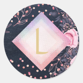 Lilibet Monogram Navy Roségoud Roze Prinsessen Cad Ronde Sticker
