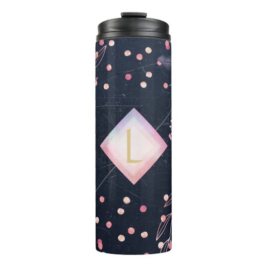Lilibet Monogram Navy Roségoud Roze Prinsessen Cad Thermosbeker (Voorkant)