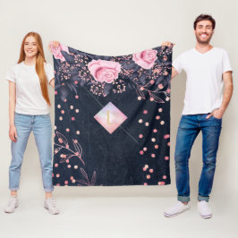 Lilibet Monogram Navy Rozegoud Roze Prinses Cadeau Fleece Deken