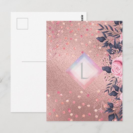 Lilibet Monogram Rozegoud Bloem geschikt voor Prin Briefkaart (Voorkant / Achterkant)