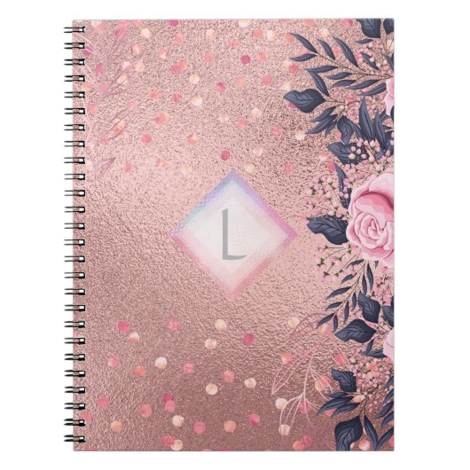 Lilibet Monogram Rozegoud Bloemendesign Passend vo Notitieboek (Voorkant)