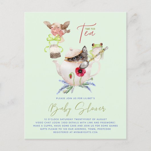 Lilibet Tea Party Shower nodigt voor prinses uit (Voorkant)