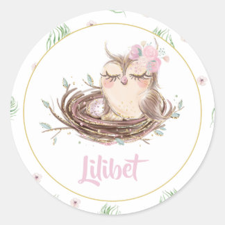 Lilibet Uil Baby Meisje Shower Ronde Sticker