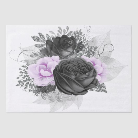 Lilic Black Silver Floral Bouquet Decoupage Tissuepapier (Voorkant)