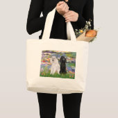 Lilies2-Standaard Poodles (zwart & wit) Grote Tote Bag (Voorkant (product))