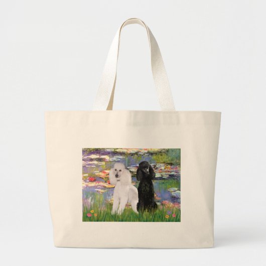 Lilies2-Standaard Poodles (zwart & wit) Grote Tote Bag (Voorkant)