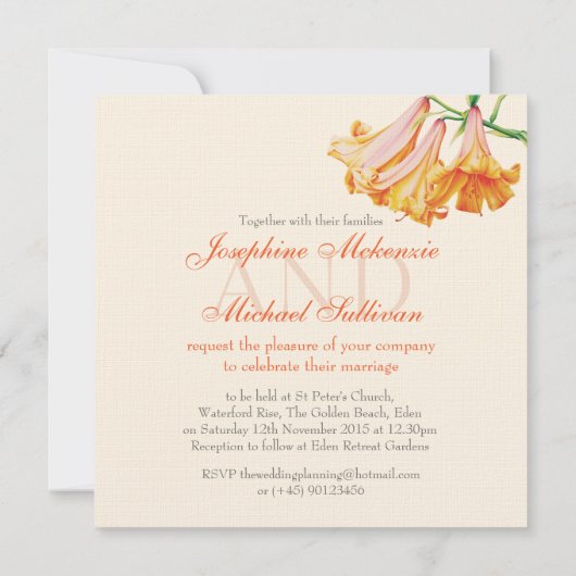 Lilies bloemenschildervierkant bruiloft kaart (Achterkant)