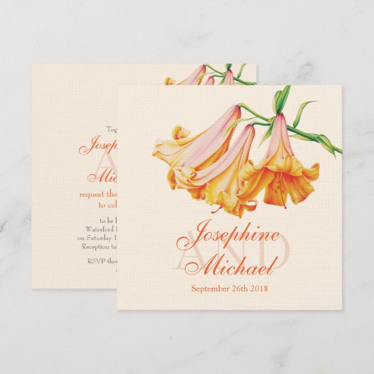 Lilies bloemenschildervierkant bruiloft kaart (Voorkant / Achterkant)