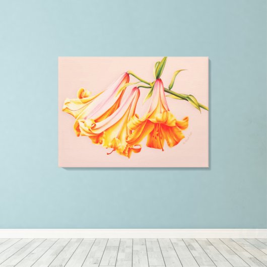 "Lilies" - botanisch canvasafdrukmedium voor fijne Canvas Afdruk (Insitu (Houten vloer))