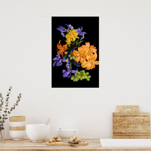 Lilies, bruinvissen en druiven poster (Keuken)