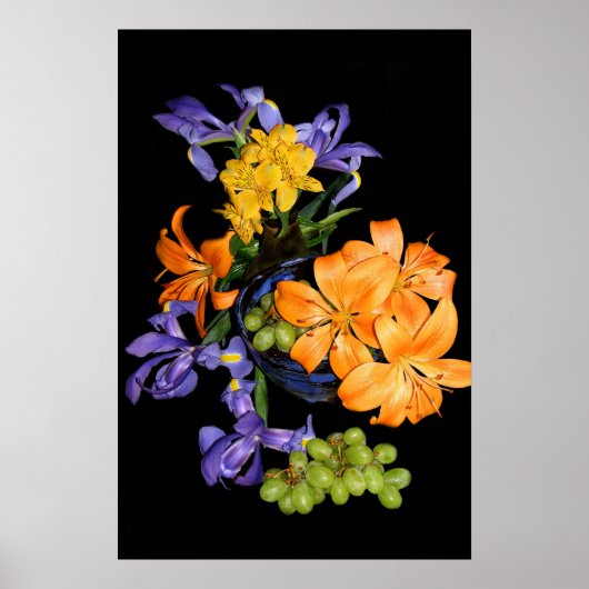 Lilies, bruinvissen en druiven poster (Voorkant)