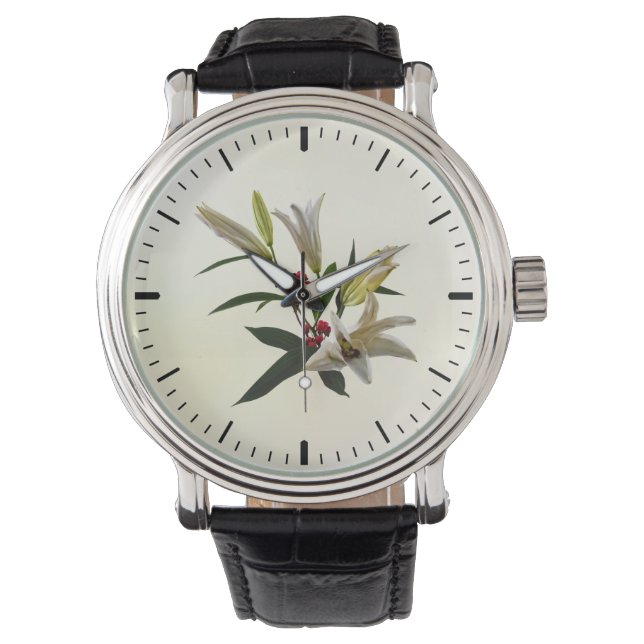 Lilies en Berries Horloge (Voorkant)
