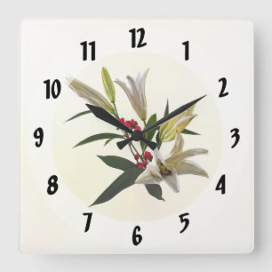 Lilies en Berries Vierkante Klok