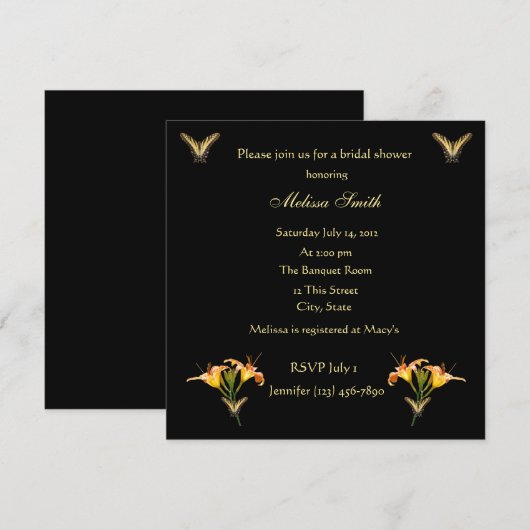 Lilies en Butterflies bridal doucheuitnodiging Kaart (Voorkant / Achterkant)