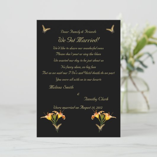 Lilies en Butterflies Elopement 2 Aankondiging (Staand voorkant)