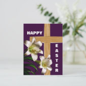 Lilies en Cross Easter Post Card Feestdagenkaart (Staand voorkant)