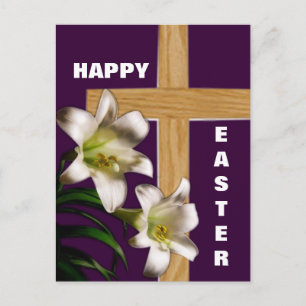 Lilies en Cross Easter Post Card Feestdagenkaart