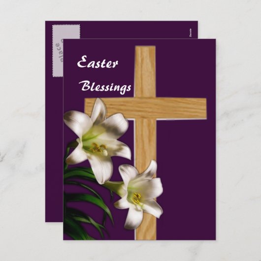 Lilies en Cross Easter Post Card Feestdagenkaart (Voorkant / Achterkant)