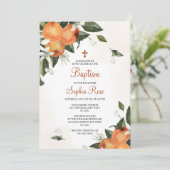 Lilies en Oranje Floral Baptism Invitation Kaart (Staand voorkant)