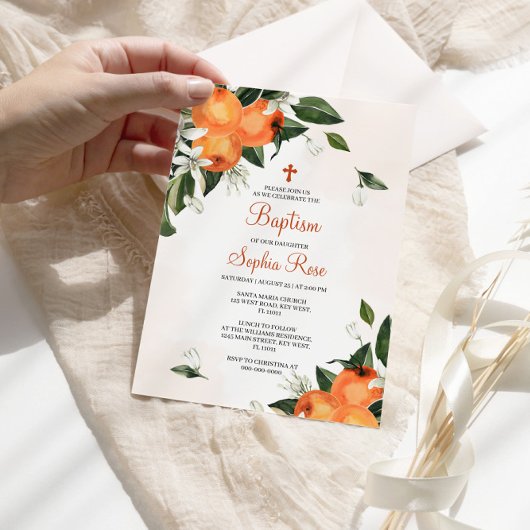 Lilies en Oranje Floral Baptism Invitation Kaart