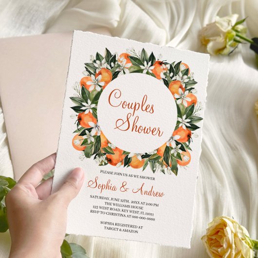 Lilies en Oranje Floral Couples Shower Invitation Kaart
