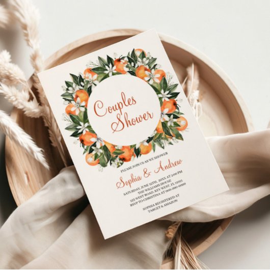 Lilies en Oranje Floral Couples Shower Invitation Kaart