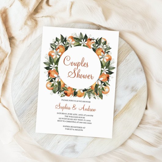 Lilies en Oranje Floral Couples Shower Invitation Kaart