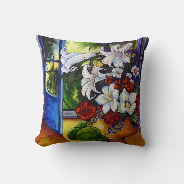 Lilies en peren 16-inch x 16-inch katoenpiloot kussen (Voorkant)