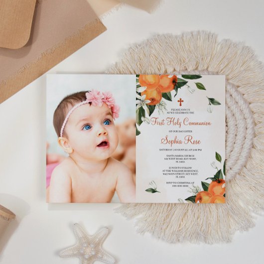 Lilies en Sinaasappel Floral Foto eerste Heilige C Kaart