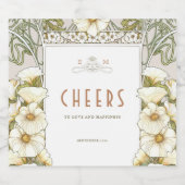 Lilies Green en Gold  Art Nouveau Mucha Ch Sparkling Wijnetiket (Enkel label)