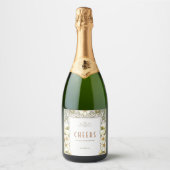 Lilies Green en Gold  Art Nouveau Mucha Ch Sparkling Wijnetiket (Voorkant)